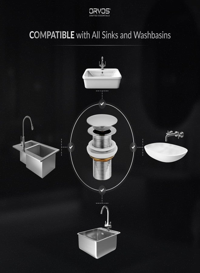 Orvos Pop-Up Style Waste Coupling, Pure Brass, Chrome Color, 3 Inches, for Sinks and Wash Basins - Image 4